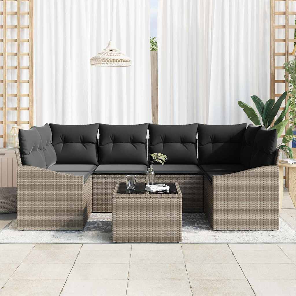 Sofa Sæt med pude med pude 7 pcs Grå polyrattan