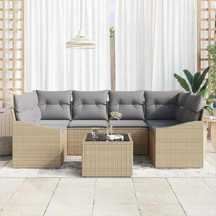 Sofa Sæt 7 stk. Beige og lys grå polyrattan