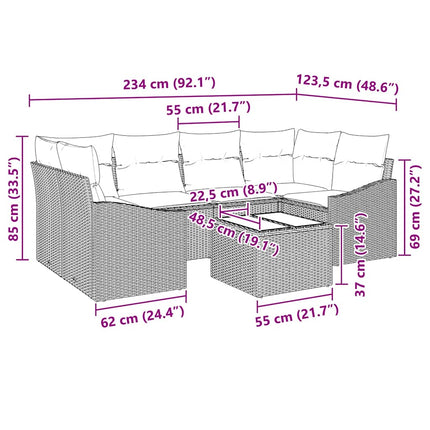 Sofa Sæt med pude med pude 7 pcs Lysegrå polyrattan