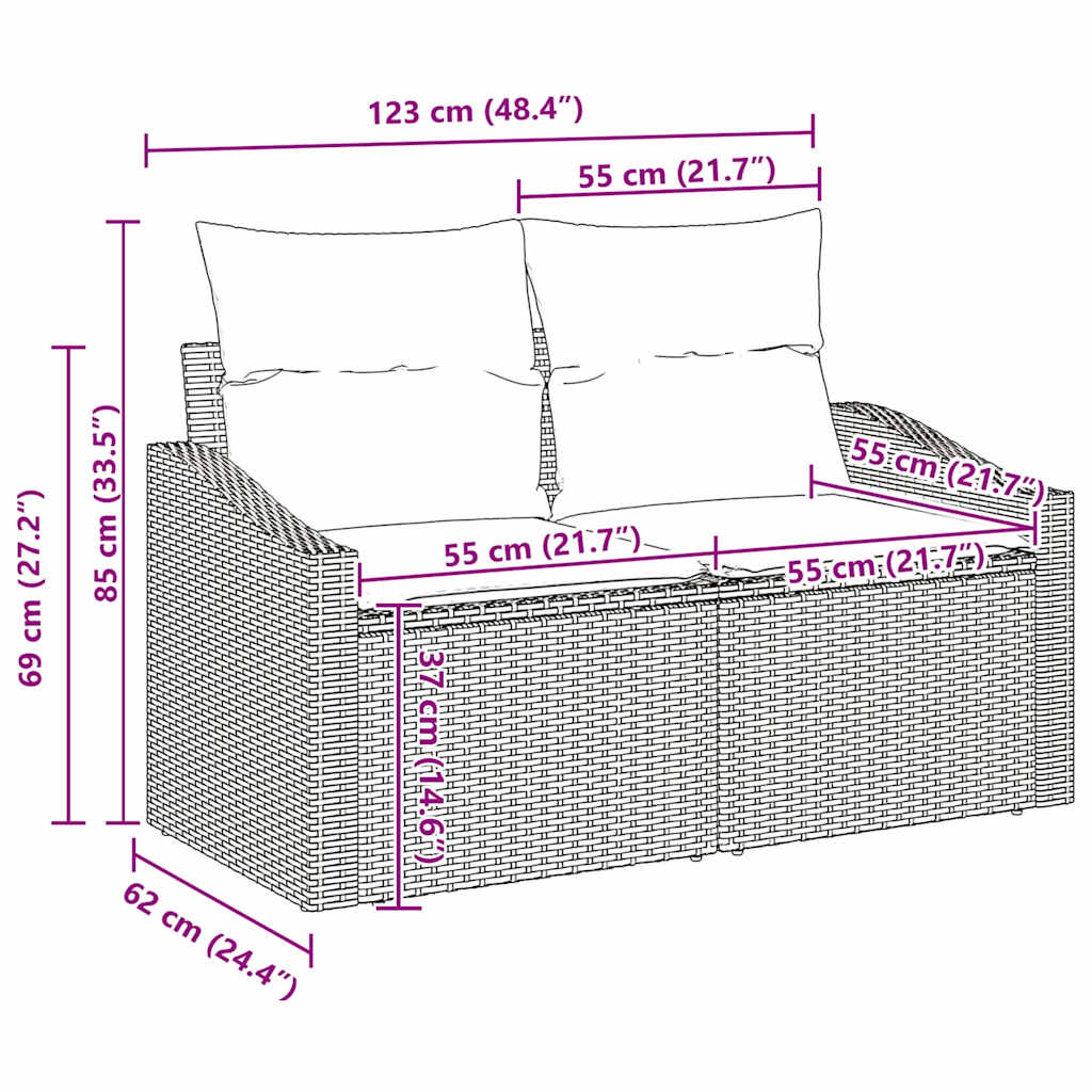 Sofa Sæt med pude med pude 7 pcs Sort polyrattan