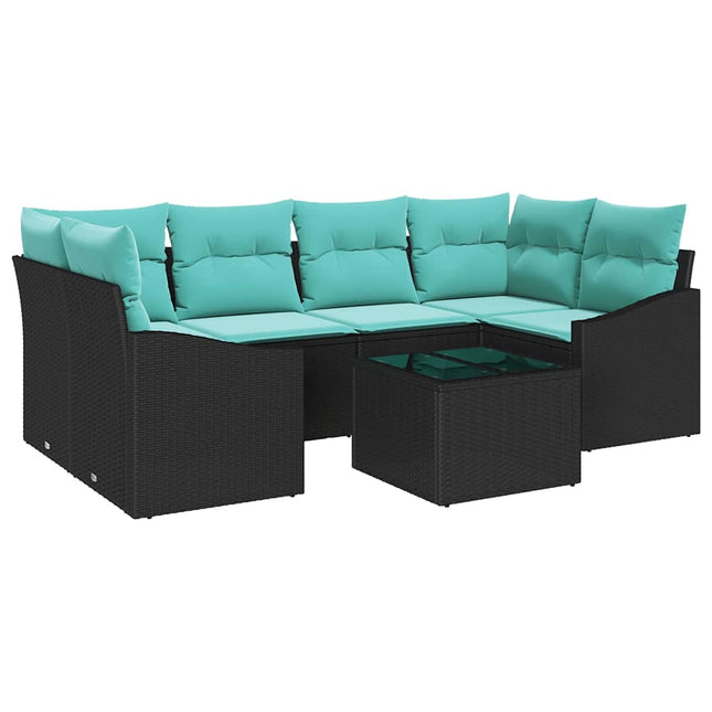 Sofa Sæt med pude med pude 7 pcs Sort og Turkis polyrattan