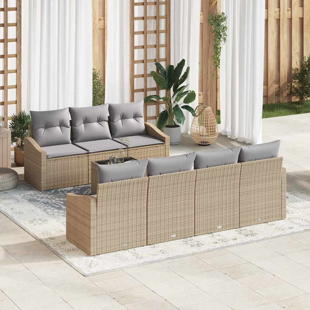 Sofa Sæt med pude med pude 8 pcs Beige og lys grå polyrattan