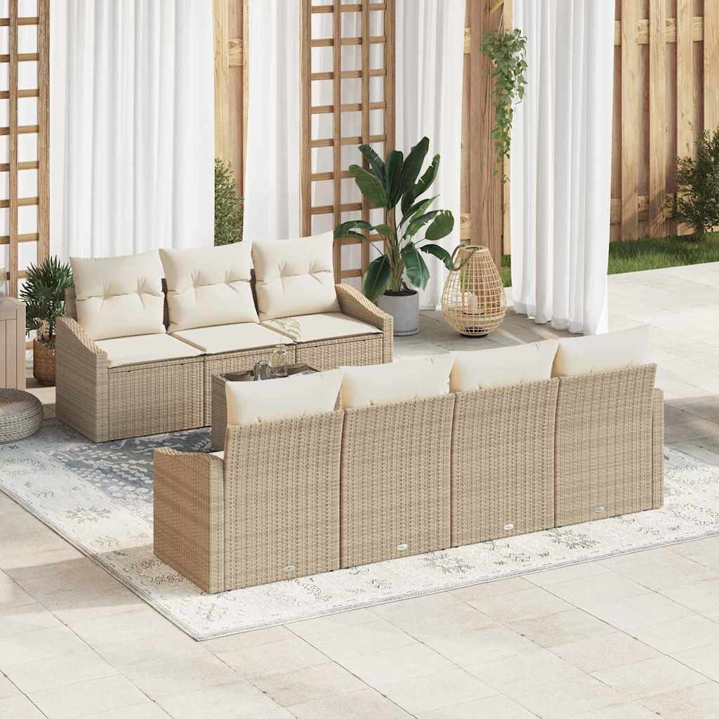 Sofa Sæt med pude med pude 8 pcs Beige og creme polyrattan