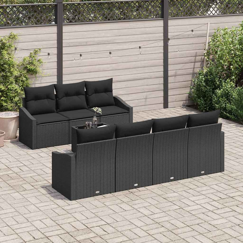 Sofa Sæt med pude med pude 8 pcs Sort polyrattan
