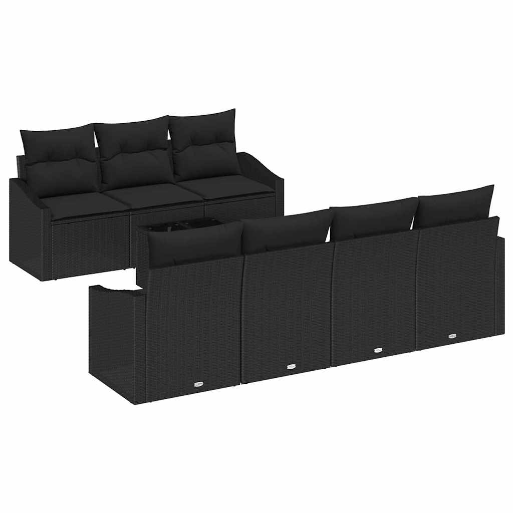 Sofa Sæt med pude med pude 8 pcs Sort polyrattan