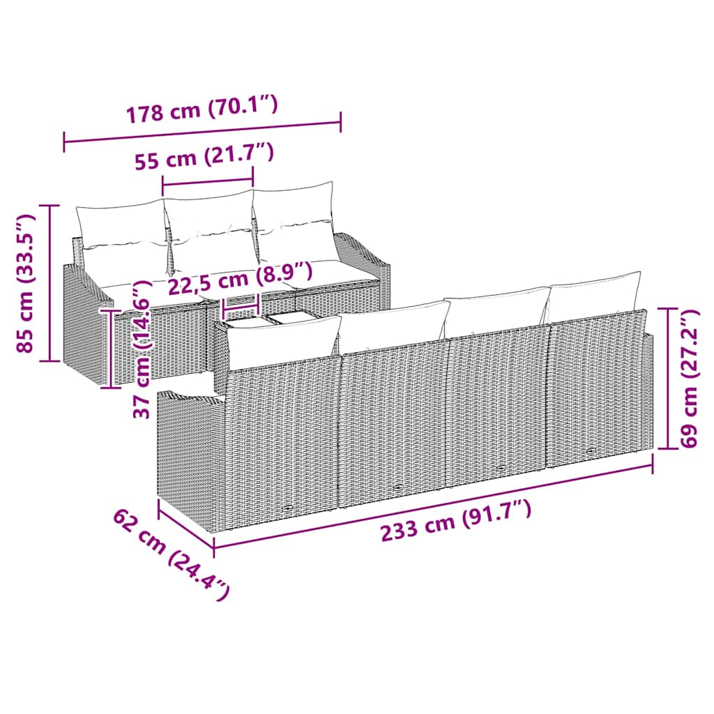 Sofa Sæt med pude med pude 8 pcs Sort polyrattan