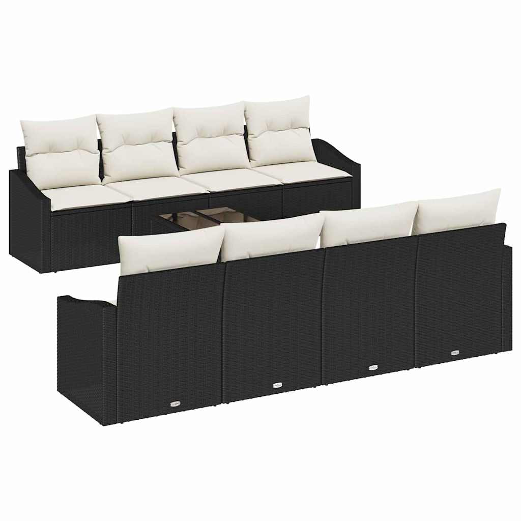 Sofa Sæt med pude med pude 9 pcs Sort og Cream polyrattan