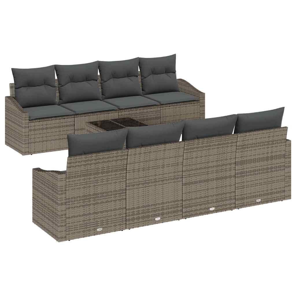 Sofa Sæt med pude med pude 9 pcs Grå polyrattan