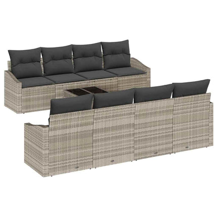 Sofa Sæt 9 stk. Lysegrå polyrattan