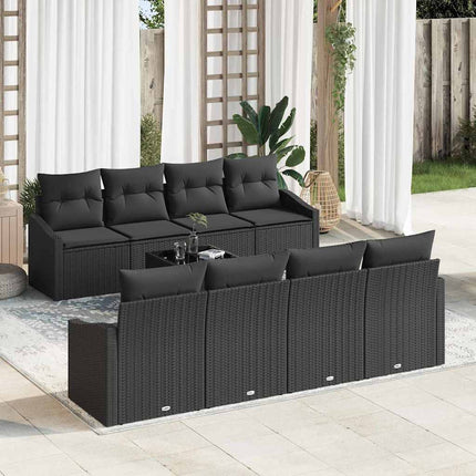 Sofa Sæt med pude med pude 9 pcs Sort polyrattan