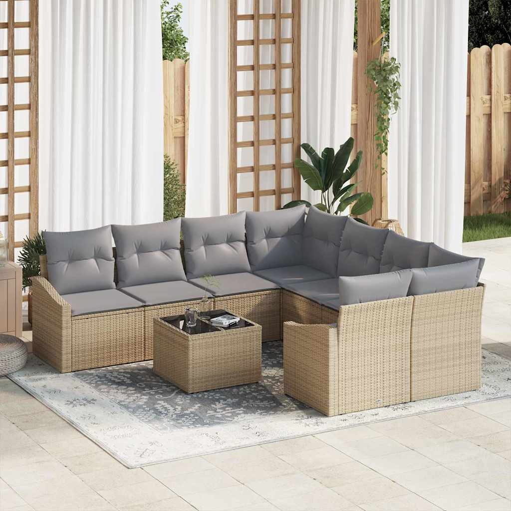 Sofa Sæt med pude med pude 9 pcs Beige og lys grå polyrattan