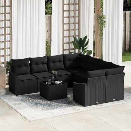 Sofa Sæt med pude med pude 9 pcs Sort polyrattan