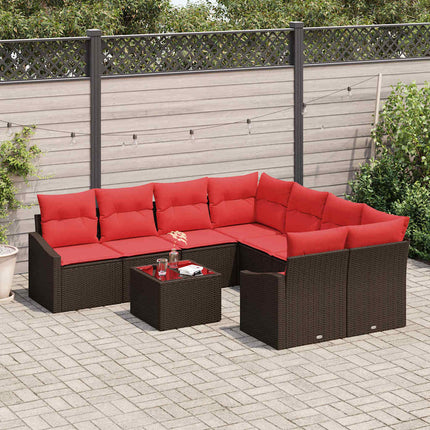 Sofa Sæt 9 stk. 3-Antal sæder Brun og Rød polyrattan