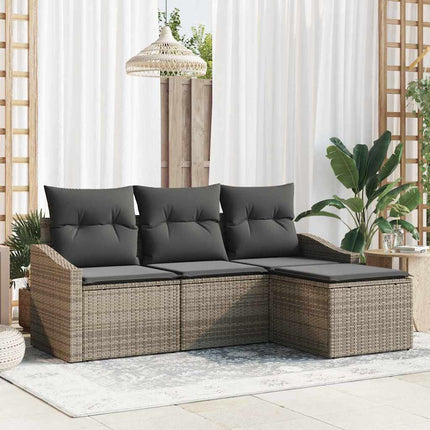 Sofa Sæt med pude 4 pcs Grå polyrattan