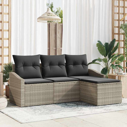 Sofa Sæt med pude 4 pcs Lysegrå polyrattan