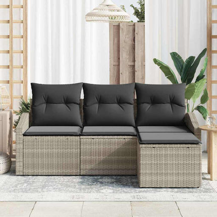 Sofa Sæt med pude 4 pcs Lysegrå polyrattan