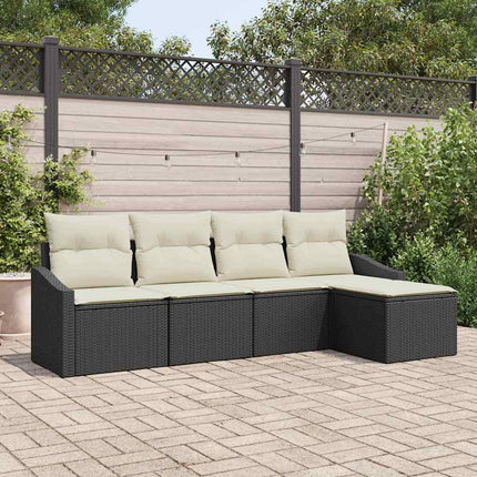 Sofa Sæt med pude 5 pcs Sort polyrattan