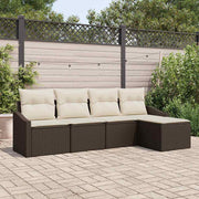Sofa Sæt med pude 5 pcs Brun polyrattan