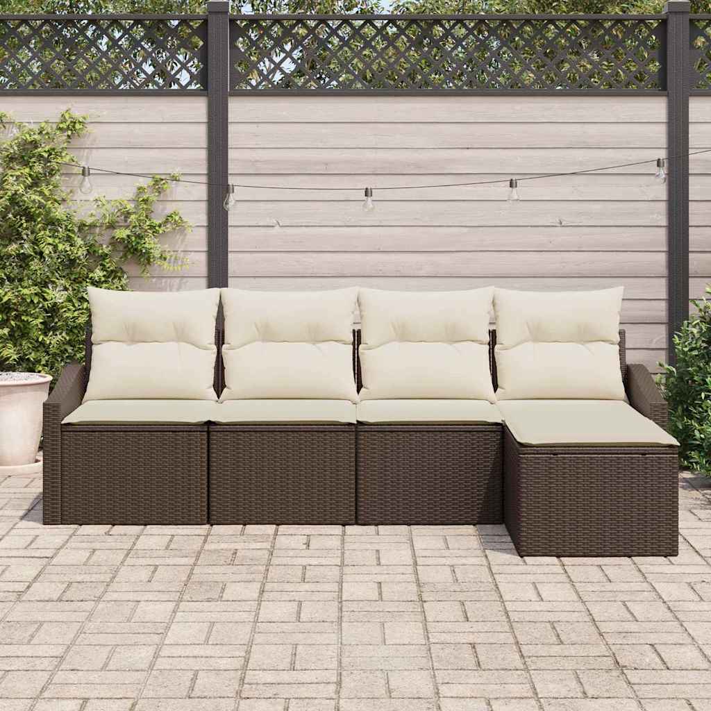 Sofa Sæt med pude 5 pcs Brun polyrattan