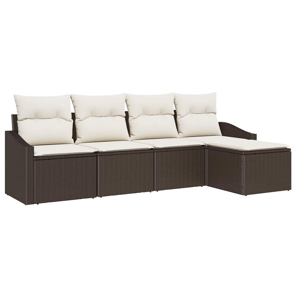 Sofa Sæt med pude 5 pcs Brun polyrattan