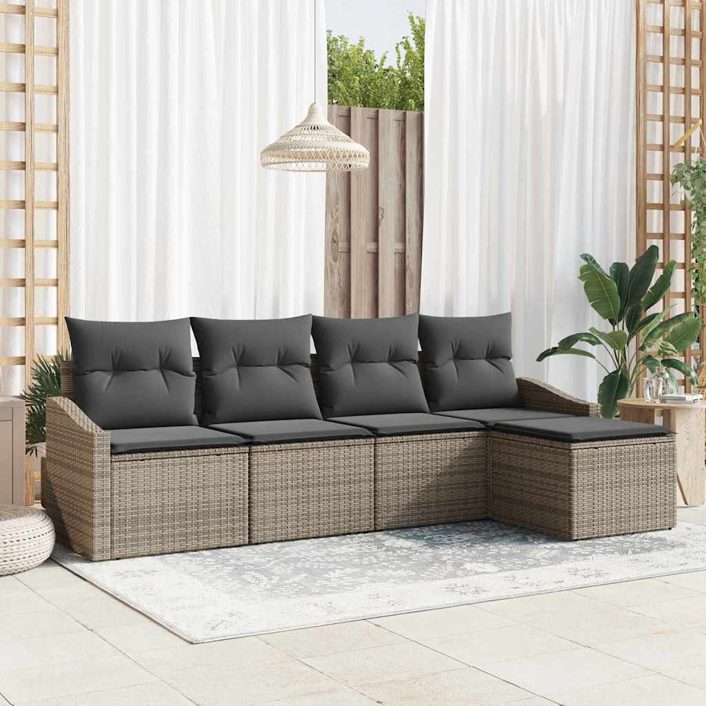 Sofa Sæt med pude 5 pcs Grå polyrattan