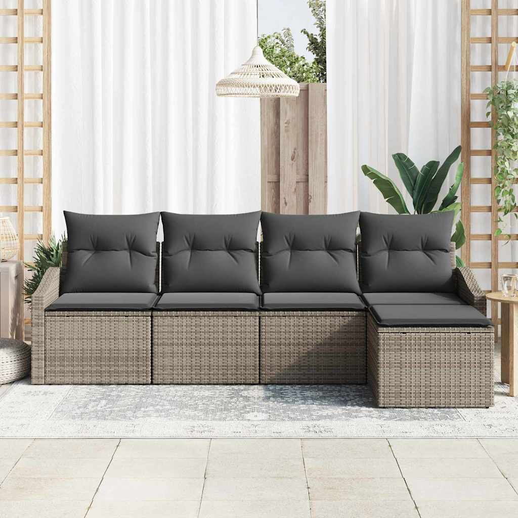 Sofa Sæt med pude 5 pcs Grå polyrattan
