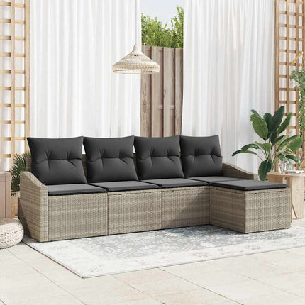 Sofa Sæt med pude 5 pcs Lysegrå polyrattan