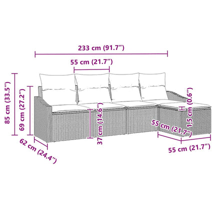 Sofa Sæt med pude 5 pcs Lysegrå polyrattan