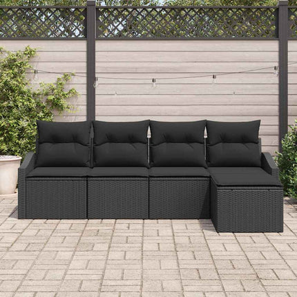 Sofa Sæt med pude 5 pcs Sort polyrattan