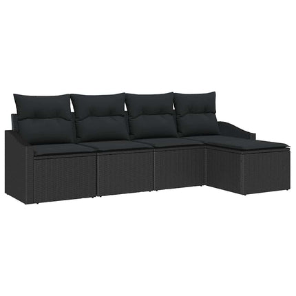 Sofa Sæt med pude 5 pcs Sort polyrattan