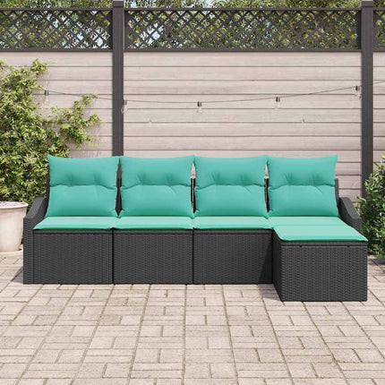 Sofa Sæt med pude 5 pcs Sort polyrattan