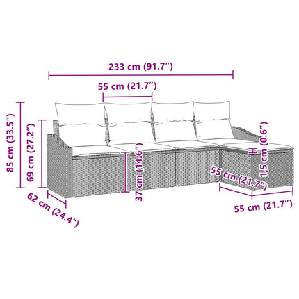 Sofa Sæt med pude 5 pcs Sort polyrattan