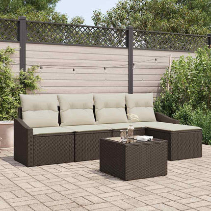 Sofa Sæt med pude 6 pcs Brun polyrattan