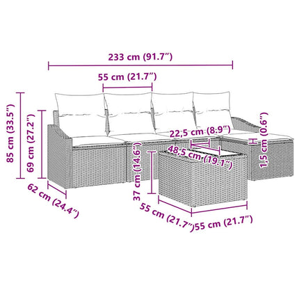 Sofa Sæt 6 stk. Grå polyrattan