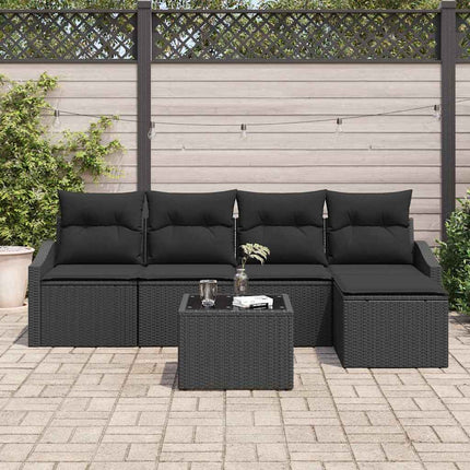 Sofa Sæt med pude 6 pcs Sort polyrattan