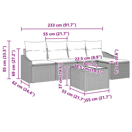 Sofa Sæt 6 stk. Brun polyrattan