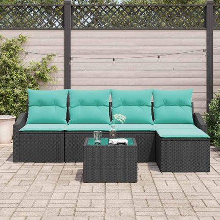 Sofa Sæt med pude 6 pcs Sort polyrattan
