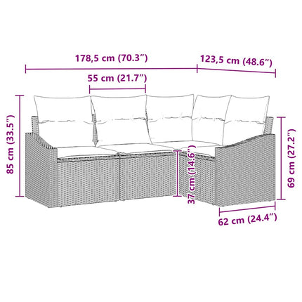 Sofa Sæt 4 stk. Sort polyrattan