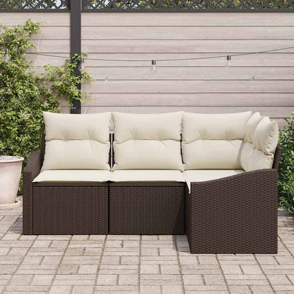 Sofa Sæt med pude 4 pcs Brun polyrattan