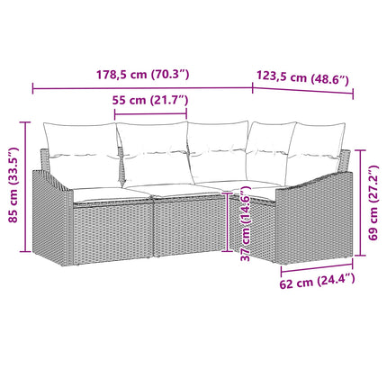 Sofa Sæt med pude 4 pcs Sort polyrattan