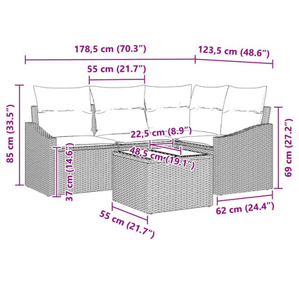 Sofa Sæt 5 stk. Sort polyrattan