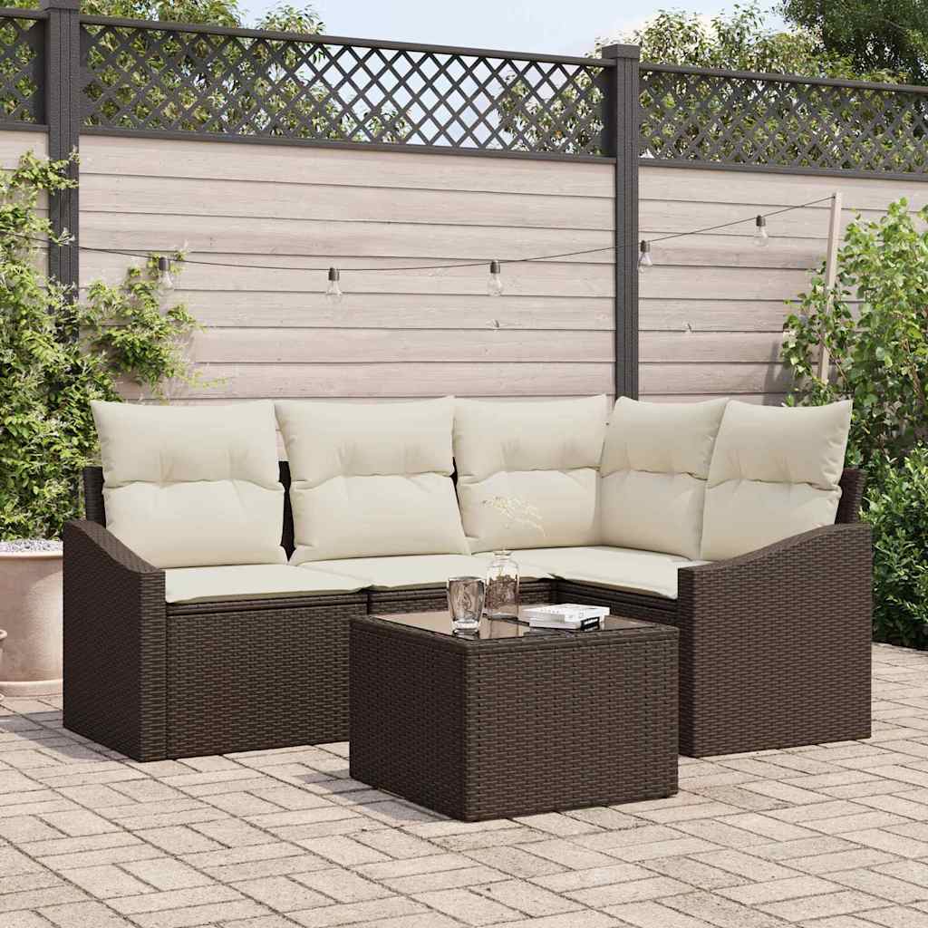 Sofa Sæt med pude 5 pcs Brun polyrattan