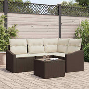Sofa Sæt med pude 5 pcs Brun polyrattan