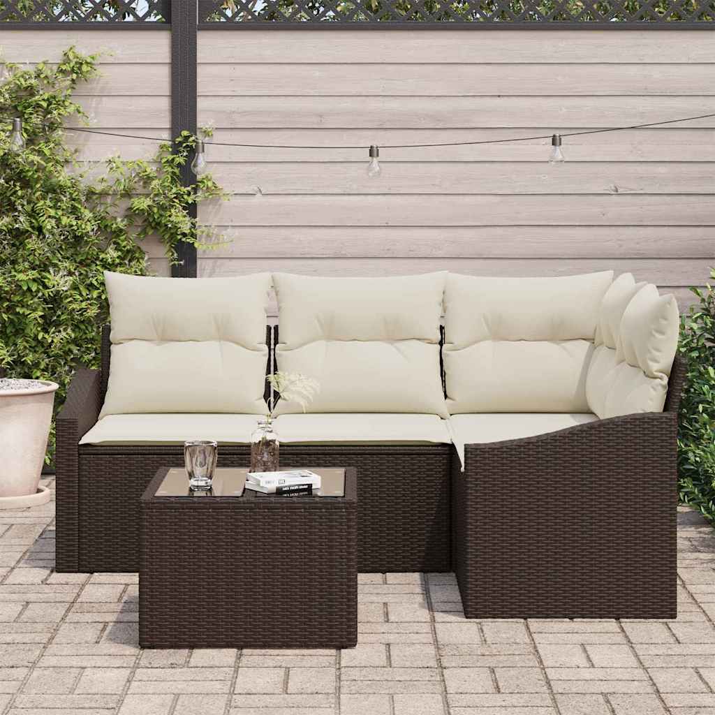 Sofa Sæt med pude 5 pcs Brun polyrattan