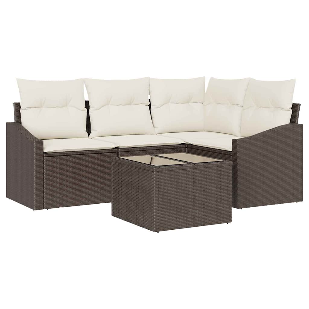 Sofa Sæt med pude 5 pcs Brun polyrattan