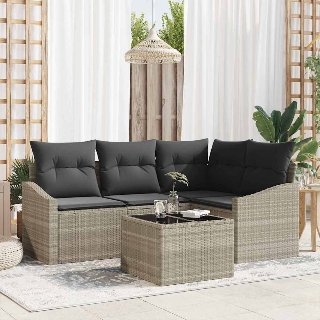 Sofa Sæt med pude 5 pcs Lysegrå polyrattan