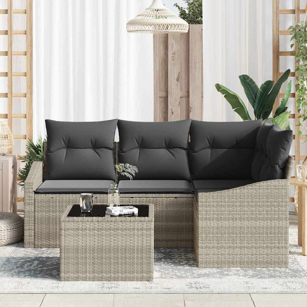 Sofa Sæt med pude 5 pcs Lysegrå polyrattan