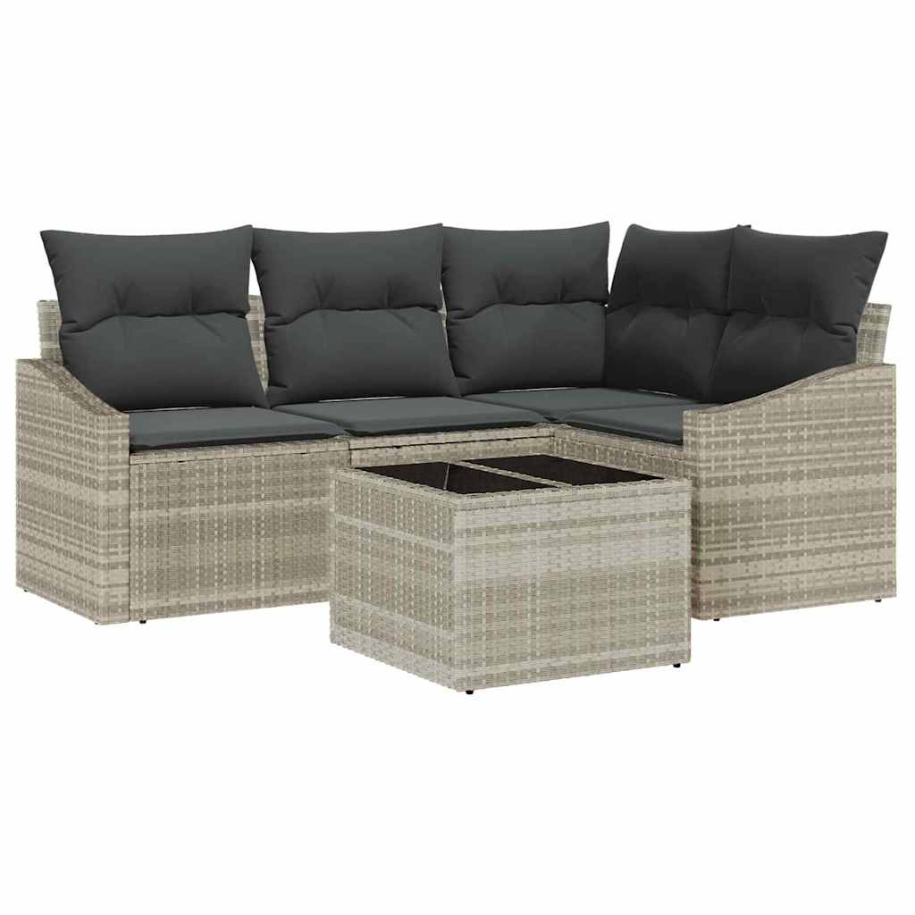 Sofa Sæt med pude 5 pcs Lysegrå polyrattan