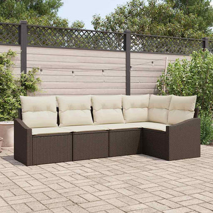 Sofa Sæt med pude 5 pcs Brun polyrattan