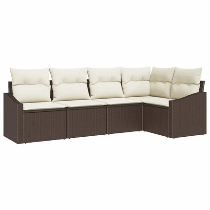 Sofa Sæt med pude 5 pcs Brun polyrattan